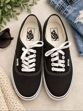Vans Black Canvas Low-Top Sneakers with White Laces